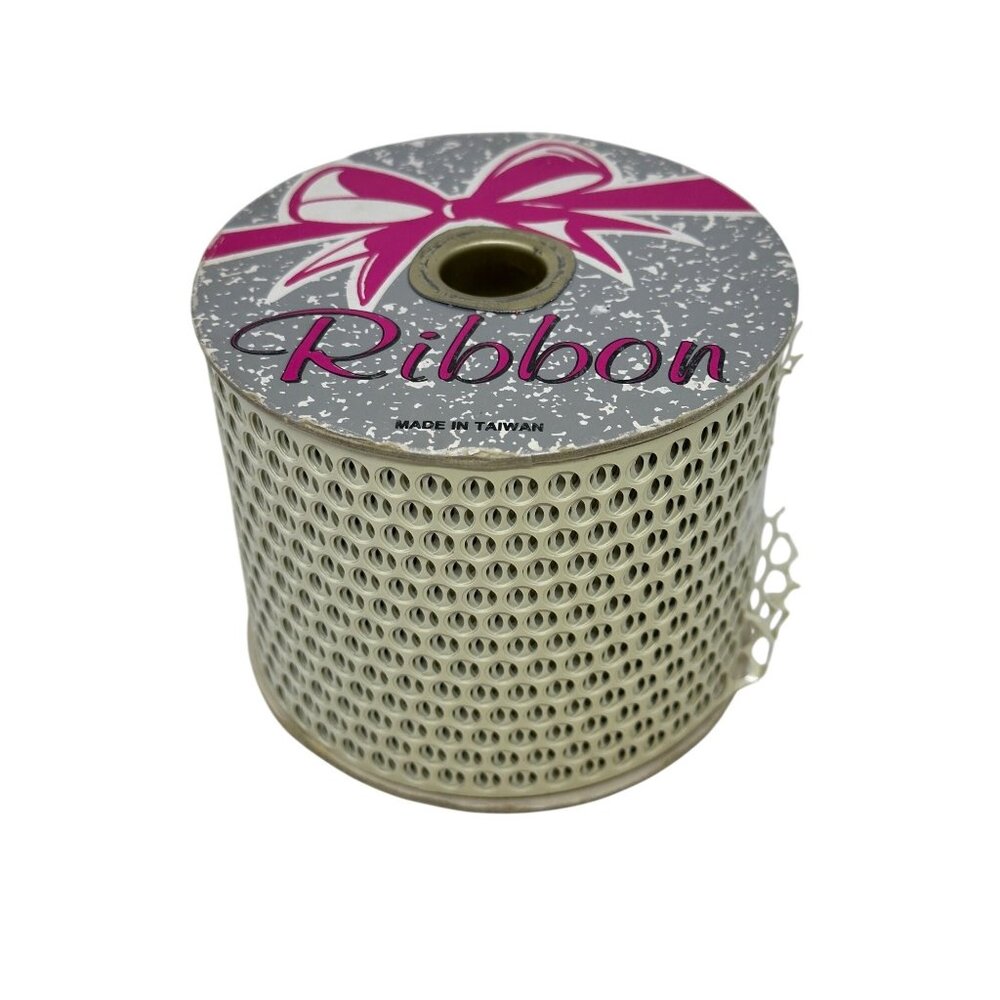 VTG ‎ MSI White Perforated Mesh Ribbon Spool Taiwan Lace Crafts Decor Bows